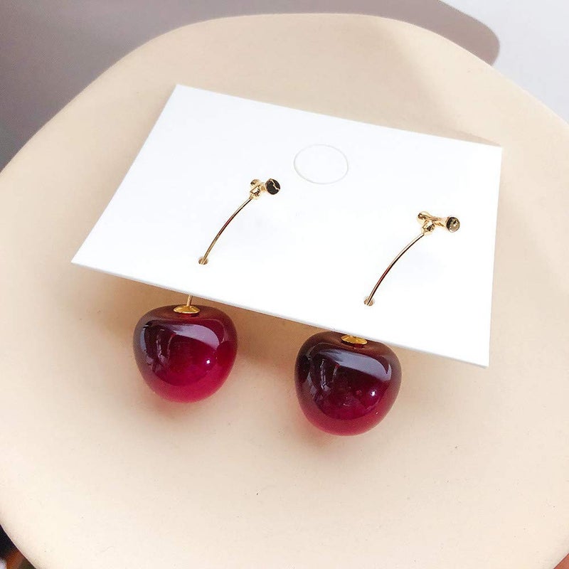 ONEYIM 3D Red Cherry Drop Earrings Cute Fruit Gold Dangle Earrings Charm Jewelry Gift Earrings for Women - Image 4